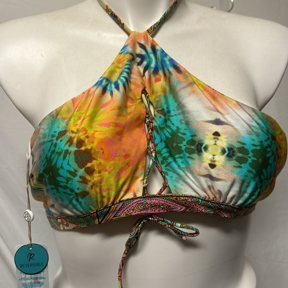 Luli Fama Women's Callejera Reversible Criss Cross Peek A Boo Bikini Top Multi L - Picture 3 of 3
